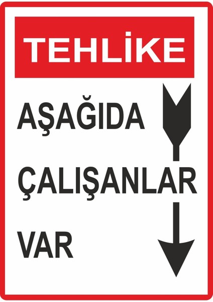 Tehlike Aşağıda Çalışanlar Var Pvc Plakalı Uyarı Levhası Dekota Dijital Uv Sticker 12.5X17.5
