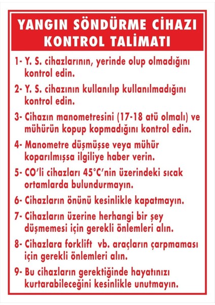 Yangın Söndürme Cihazı Kontrol Talimatı Pvc Plakalı Uyarı Levhası Dekota Dijital Sticker 12.5X17.5