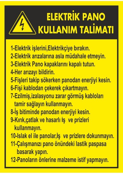 Elektrik Pano Kullanım Talimatı Dijital Uv Folyo Baskı Uyarı Etiket Yapıştırma Sticker 25X35 cm