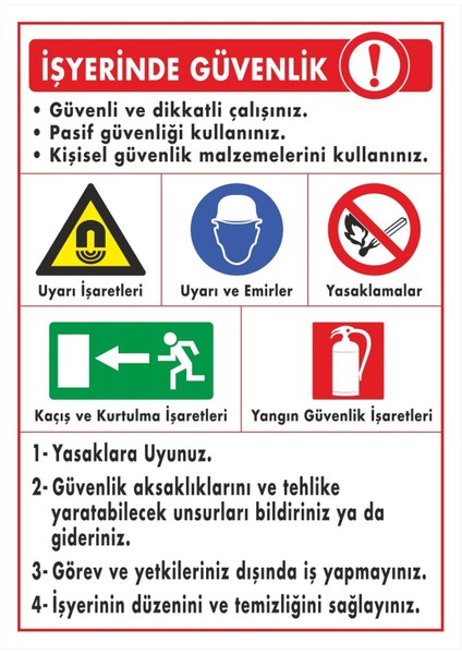 Iş Yerinde Güvenlik Pvc Plakalı Uyarı Levhası Dekota Dijital Uv Sticker 12.5X17.5
