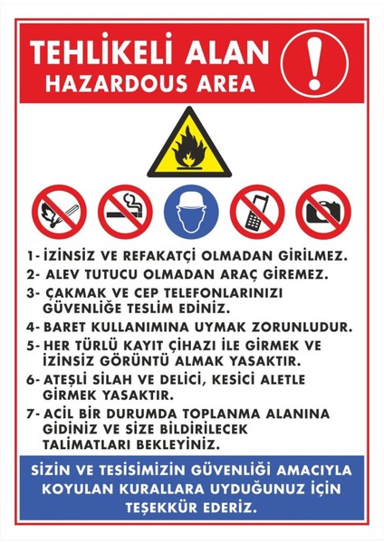 Tehlikeli Alan Dijital Uv Folyo Baskı Uyarı Etiket Yapıştırma Sticker 25X35 cm