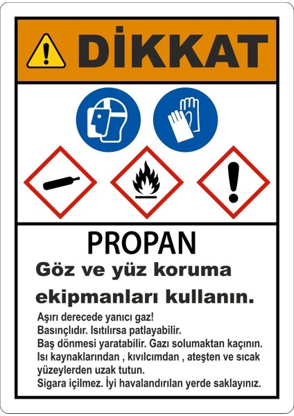 Dikkat Propan Kullanın Pvc Plakalı Uyarı Levhası Dekota Dijital Uv Baskı Yapışkanlı 12.5X17.5 cm