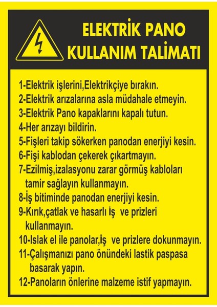 Elektrik Pano Kullanım Talimatı Pvc Plakalı Uyarı Levhası Dekota Dijital Uv Sticker 25X35