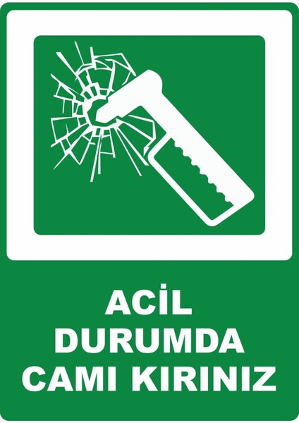 Acil Durumda Camı Kırınız Dijital Uv Folyo Baskı Uyarı Etiket Yapıştırma Sticker 25X35 cm