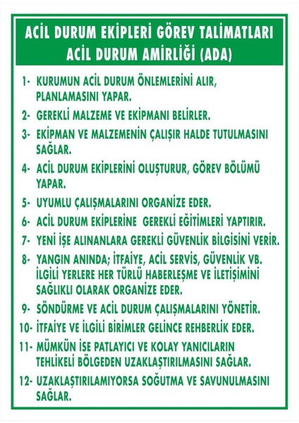 Acil Durum Ekipleri Görev Talimatı Dijital Uv Folyo Baskı Uyarı Etiket Yapıştırma Sticker 12.5X17.5