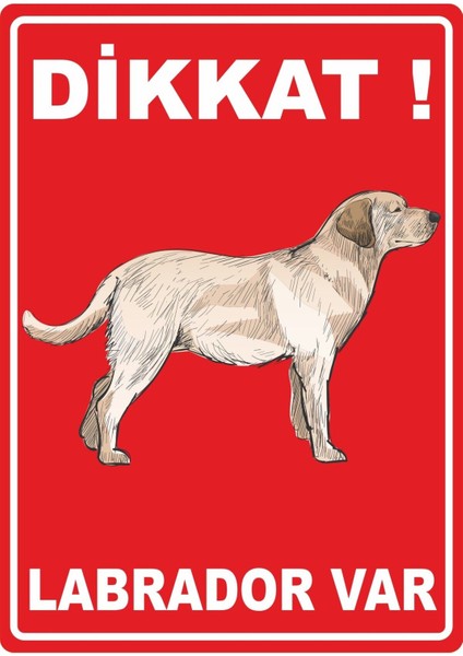 Dikkat Labrador Var Dijital Uv Folyo Baskı Yapışkanlı Uyarı Etiket Yapıştırma Sticker 25X35 cm