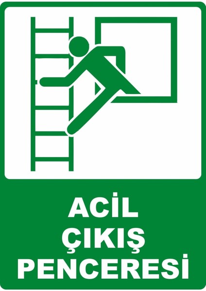 Acil Çıkış Penceresi 2 Pvc Plakalı Uyarı Levhası Dekota Dijital Uv Baskı Yapışkanlı 12.5X17.5