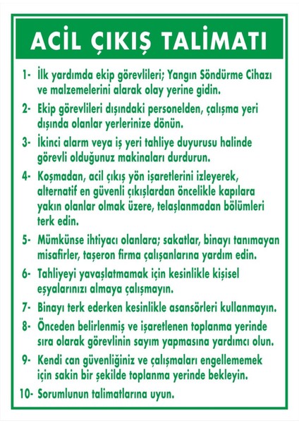 Acil Çıkış Talimatı Pvc Plakalı Uyarı Levhası Dekota Dijital Uv Sticker 25X35