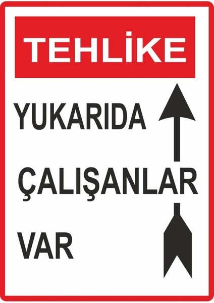 Tehlike Yukarıda Çalışanlar Var Pvc Plakalı Uyarı Levhası Dekota Dijital Uv Sticker 25X35