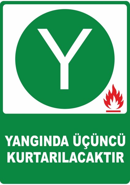 Yangında Üçüncü Kurtarılacaktır Pvc Plakalı Uyarı Levhası Dekota Dijital Uv Baskı 12.5X17.5