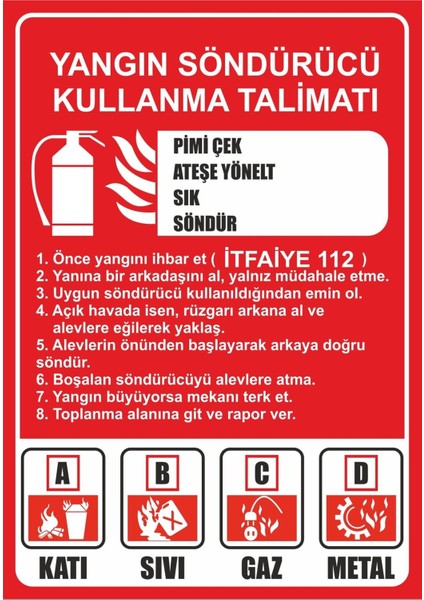 Yangın Söndürücü Kullanma Talimatı Dijital Uv Folyo Baskı Uyarı Etiket Yapıştırma Sticker 25X35