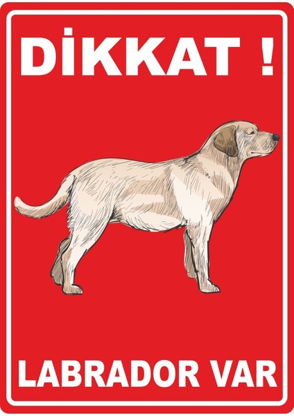 Dikkat Labrador Var Pvc Plakalı Uyarı Levhası Dekota Dijital Uv Baskı Yapışkanlı 12.5X17.5 cm