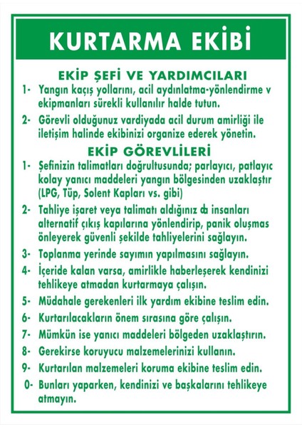 Kurtarma Ekibi Pvc Plakalı Uyarı Levhası Dekota Dijital Uv Sticker 12.5X17.5