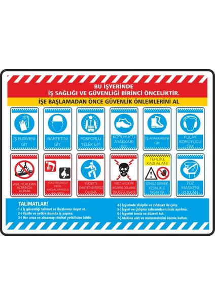 Iş Sağlığı ve Güvenliği Dijital Uv Folyo Baskı Uyarı Etiket Yapıştırma Sticker 35X25 cm