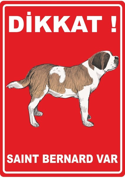 Dikkat Saınt Bernard Var Pvc Plakalı Uyarı Levhası Dekota Dijital Uv Baskı Yapışkanlı 25X35 cm