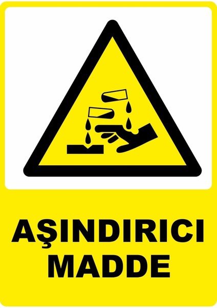 Aşındırıcı Madde Pvc Plakalı Uyarı Levhası Dekota Dijital Uv Baskı Yapışkanlı 12.5X17.5 cm