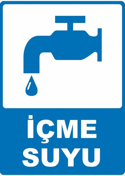 Içme Suyu Pvc Plakalı Uyarı Levhası Dekota Dijital Uv Baskı Yapışkanlı 12.5X17.5 cm