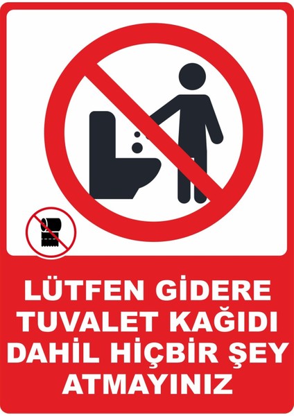 Gidere Tuvalet Kağıdı Atmayınız Dijital Uv Folyo Baskı Uyarı Etiket Yapıştırma Sticker 25X35
