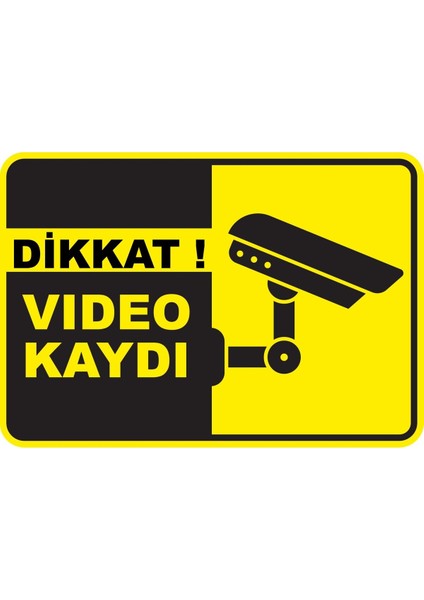 Dikkat Video Kaydı Dijital Uv Folyo Baskı Yapışkanlı Uyarı Etiket Yapıştırma Sticker 25X16