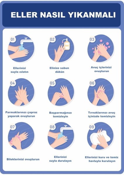 Eller Nasıl Yıkanmalı Dijital Uv Folyo Baskı Uyarı Etiket Yapıştırma Sticker 12.5X17.5