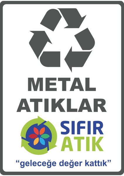 Metal Atıklar Sıfır Atık Pvc Plakalı Uyarı Levhası Dekota Dijital Uv Baskı Yapışkanlı 25X35 cm