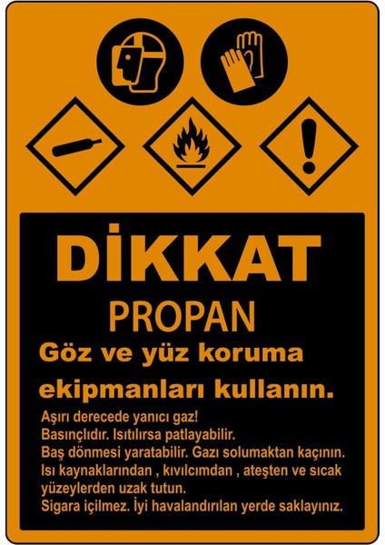 Dikkat Propan Kullanın Pvc Plakalı Uyarı Levhası Dekota Dijital Uv Baskı Yapışkanlı 25X35 cm