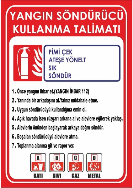 Yangın Söndürücü Kullanma Taliı Pvc Uyarı Levhası Dekota Dijital Uv Baskı Yapışkanlı 12.5X17.5