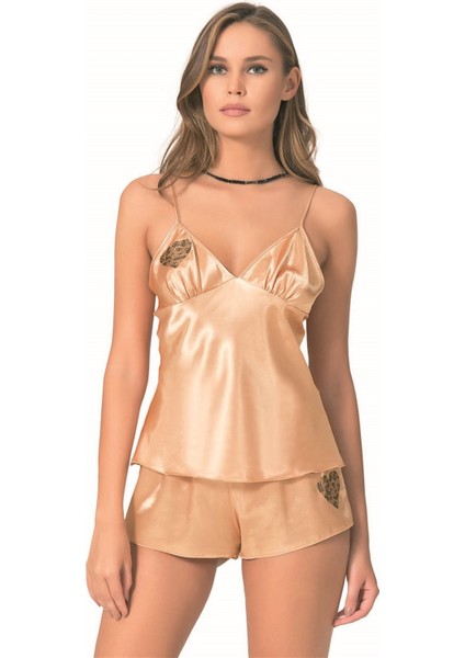 Gold Saten Babydoll Şort Takımı