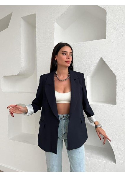 Kadın Astarı Çizgili Premium Kalite Krep Kumaş Ceket modelleri