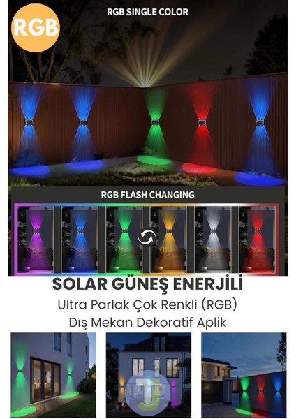 Solar Güneş Enerjili 6 Ledli Bahçe Aydınlatması Aplik Parlak Rgb Işık LED Lamba (2 Adet)