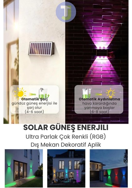 Solar Güneş Enerjili 6 Ledli Bahçe Aydınlatması Aplik Parlak Rgb Işık LED Lamba (2 Adet)
