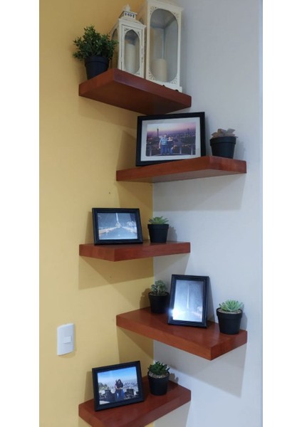 Dekoratif Doğal Ahşap 5’lı Takım 60 x 20x 4 cm (Gizli Aparatlı Raf)