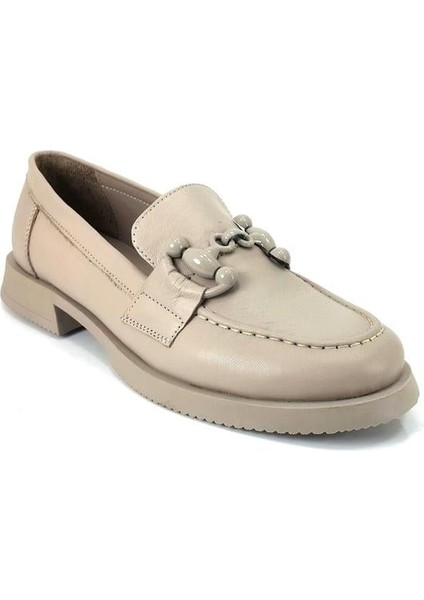 10730 Hakiki Deri Günlük Kadın Ayakkabı-Vizon