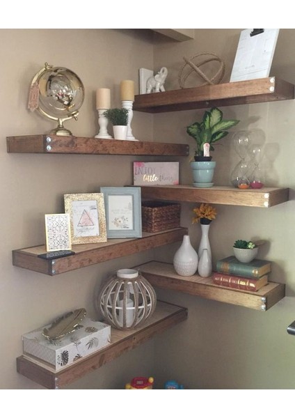 Doğal Ahşap Raf 6'lı Takım - 60X20 cm (Gizli Aparatlı Raf)