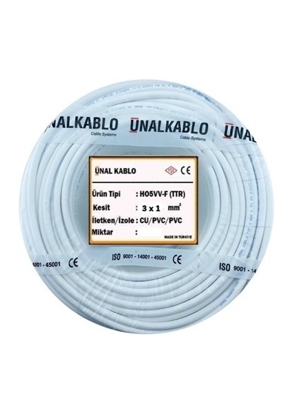 3x1 Ttr - 20 Metre Çok Telli Kablo