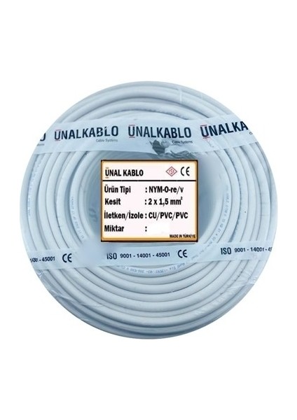 2x1.5 Nym - 25 Metre Tek Damar Antigron Kablo