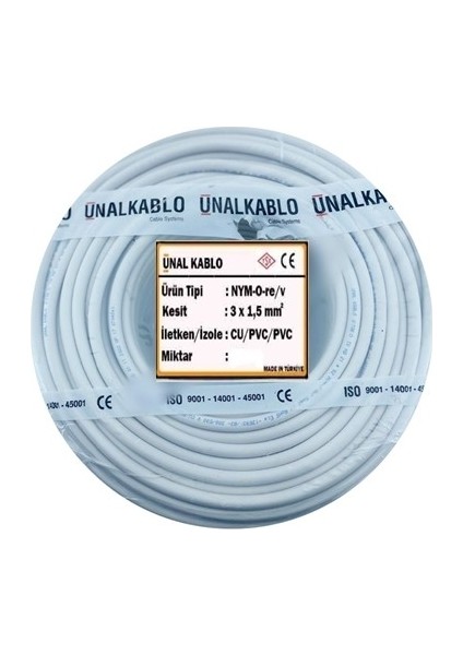 3x1.5 Nym - 15 Metre Tek Damar Antigron Kablo fiyatları