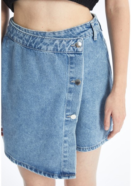 N009064 - Düz Mini Denim Şort Etek - Açık Mavi