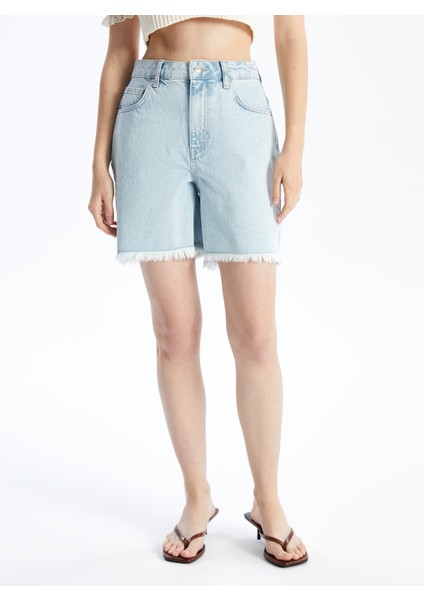 N008721 - Düz Mini Denim Şort - Açık Mavi