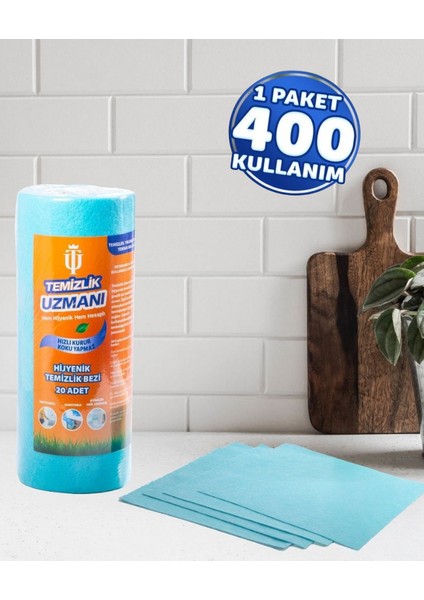 2 Adet 20LI Çabuk Kurur Koku Yapmaz Ekonomik Hijyenik Temizlik Bezi fırsatları