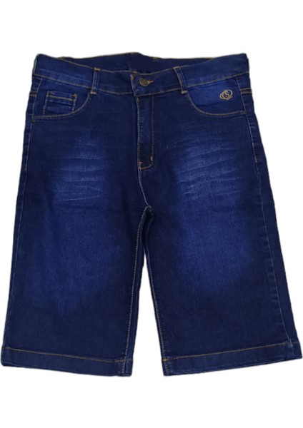 Erkek Çocuk Eskitme Desenli Likralı Koyu Mavi Renk Kot Kapri