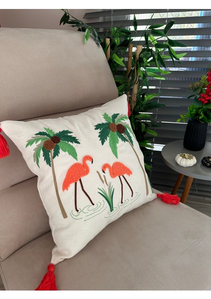 Punch Nakışlı Flamingo Motifli Kırlent Kılıfı indirimleri