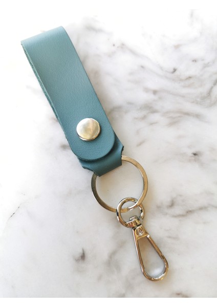 El Yapımı Hakiki Deri Turkuaz Anahtarlık
