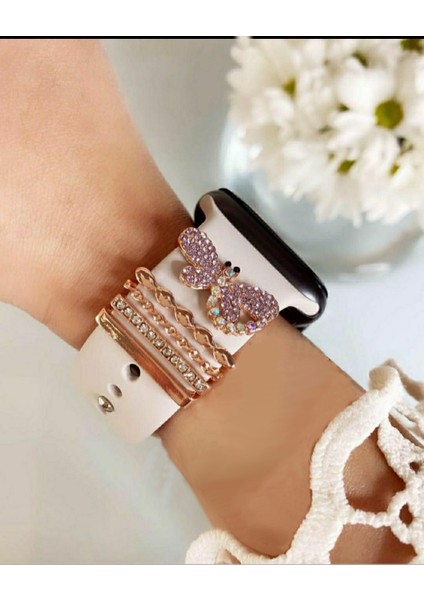 Charm 20 mm / 22 mm Silikon ve Apple Watch Silikon Kordonlar Için Uyumlu Kordon Süsü Kelebek