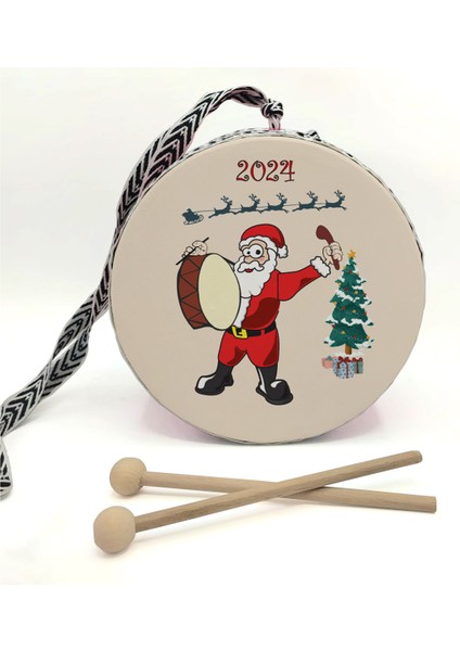 Noel Baba Baskılı | Gerçek Deri | Oyuncak Çocuk Davulu | Yılbaşı Hediyesi (1-5 Yaş) (Yeşil) fiyatları