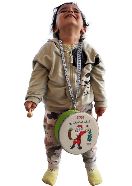 Noel Baba Baskılı | Gerçek Deri | Oyuncak Çocuk Davulu | Yılbaşı Hediyesi (1-5 Yaş) (Yeşil) modelleri