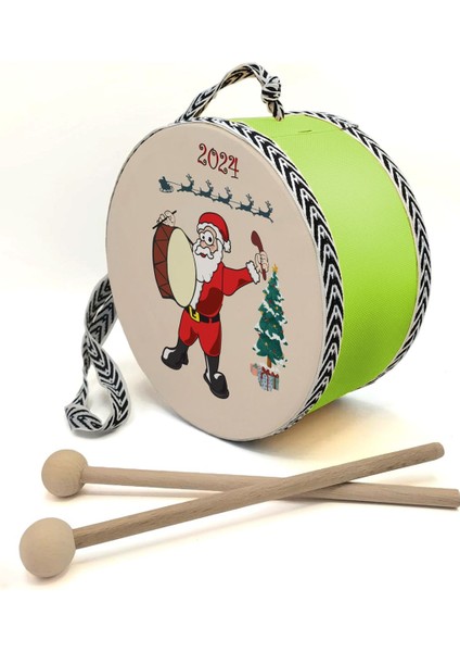 Noel Baba Baskılı | Gerçek Deri | Oyuncak Çocuk Davulu | Yılbaşı Hediyesi (1-5 Yaş) (Yeşil) fırsatları