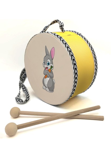 Tavşan Baskılı , Sarı , Gerçek Deri Çocuk Davulu