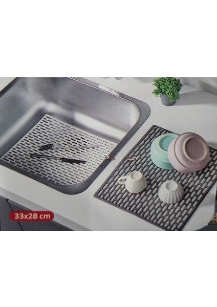 Main Shop Dikdörtgen Silikon Lavabo Buzluk Matı 33X28 cm GRİ RENK 1 ADET fiyatları