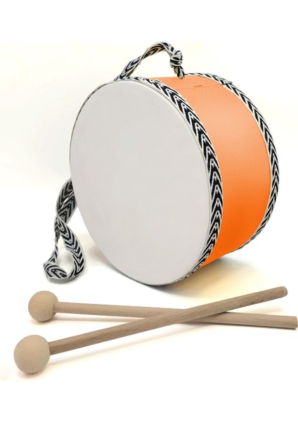 Gerçek Deri | Oyuncak Çocuk Davulu | El Yapımı Hediyelik(1-5 Yaş) (Turuncu)